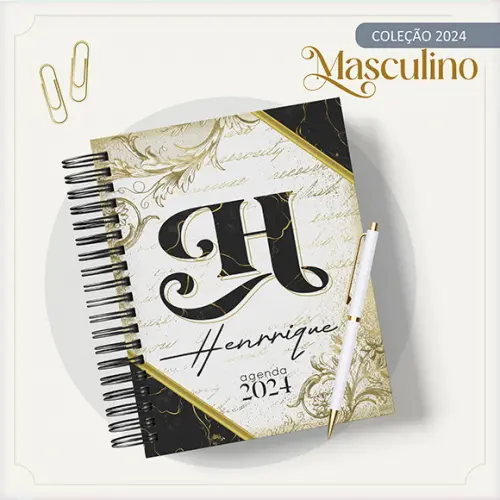 Agenda Datada Preta e Dourada