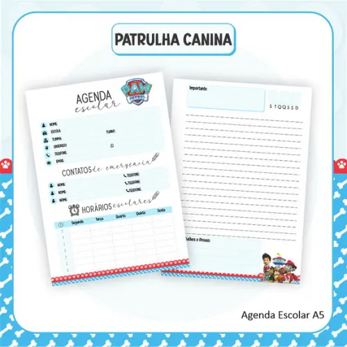 Agenda Escolar Patrulha Canina Mod3