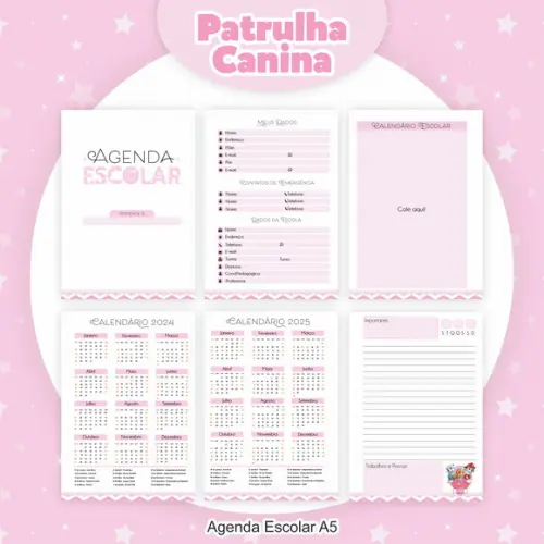 Agenda Escolar Patrulha Canina Rosa
