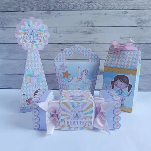 Kit Festa Personalizados - 20 Peças - Circo Rosa Aquarela