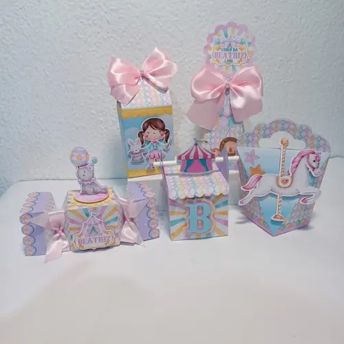 Kit Festa Personalizados 15 Peças Circo Rosa Aquarela