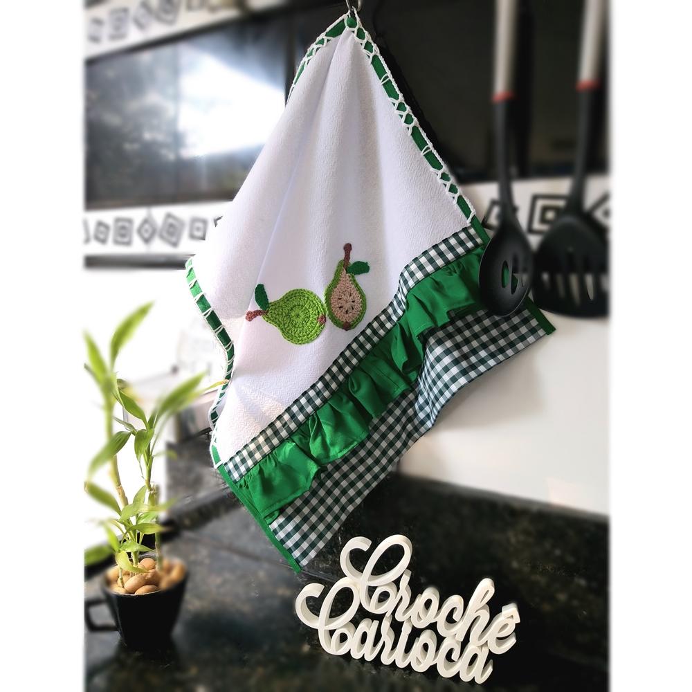 Pano de prato copa de cozinha verde peras delicadas 80x50 grande 