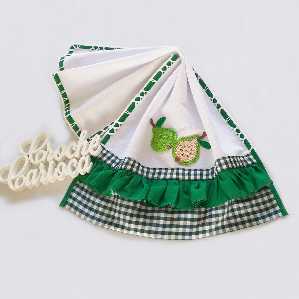 Pano de prato copa de cozinha verde peras delicadas 80x50 grande 