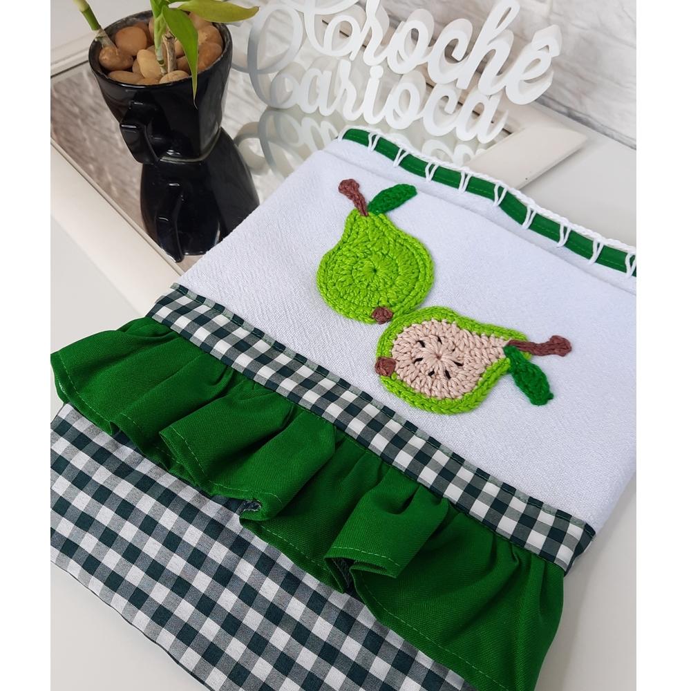 Pano de prato copa de cozinha verde peras delicadas 80x50 grande 