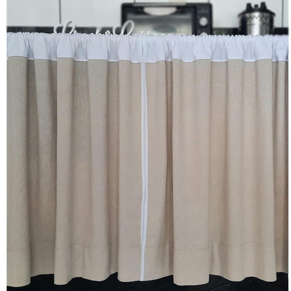 Cortina de linho misto natural cru com acabamentos requintados SO