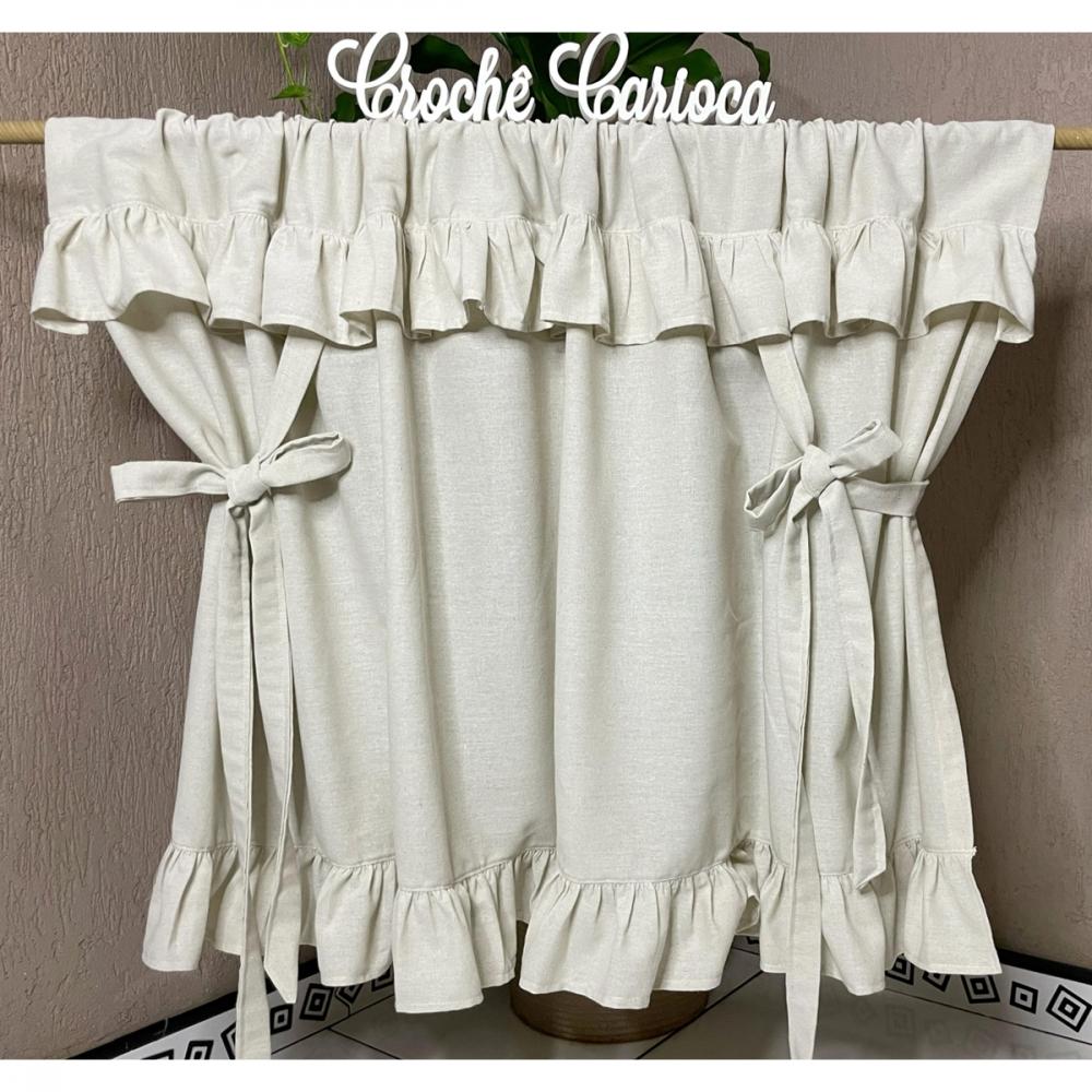 Cortina romana babados estilo farm house country linho tinto sob