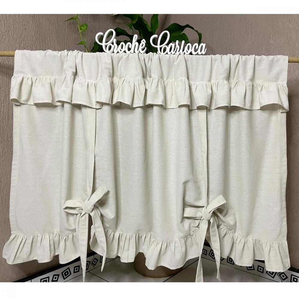 Cortina romana babados estilo farm house country linho tinto sob