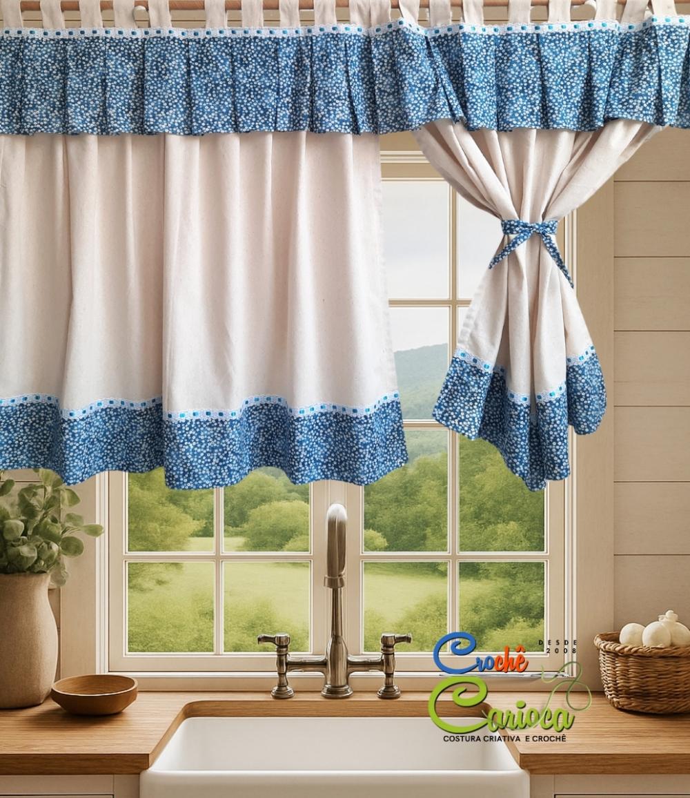 Cortina de linho e estampa farm house rústica natural boho sob m