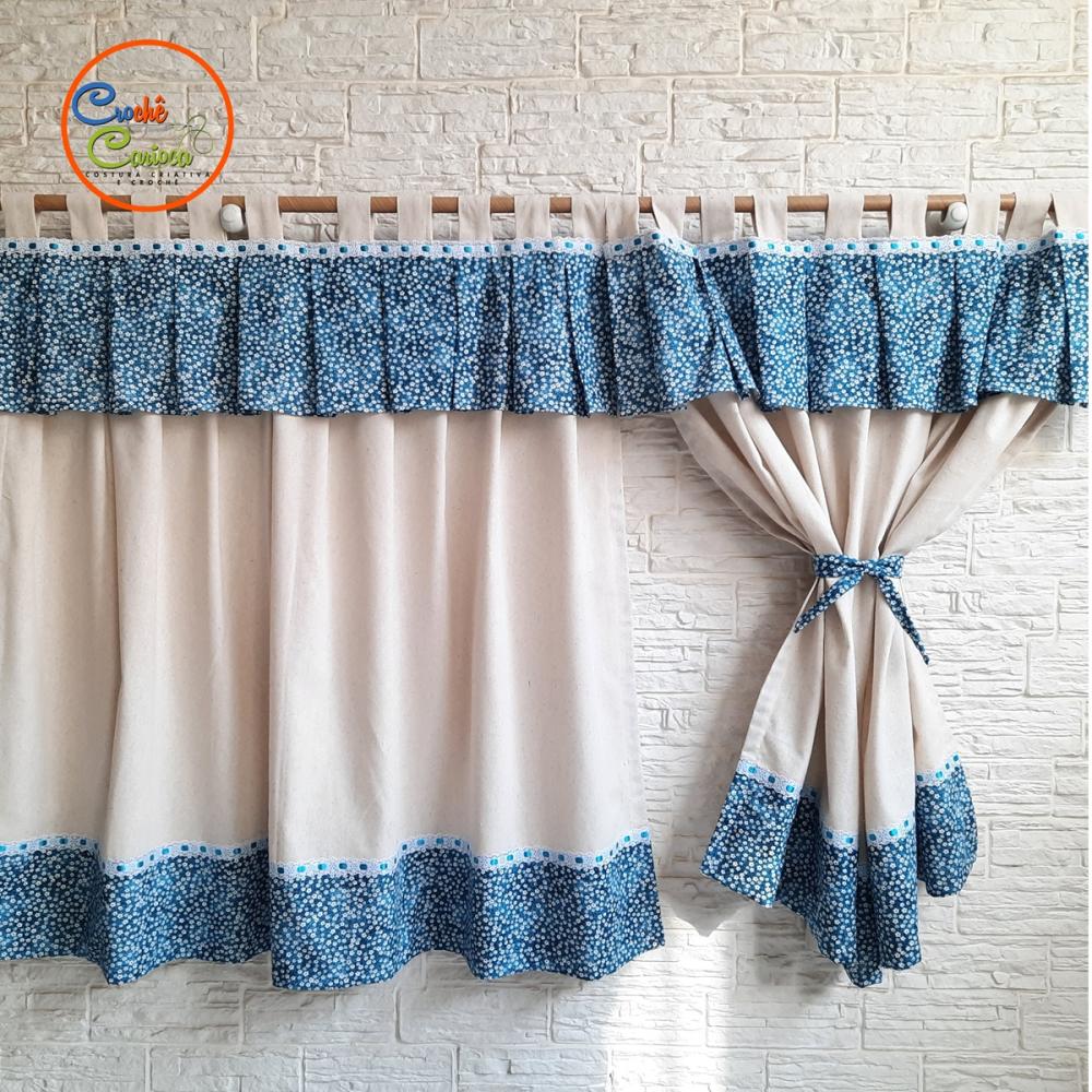 Cortina de linho e estampa farm house rústica natural boho sob m