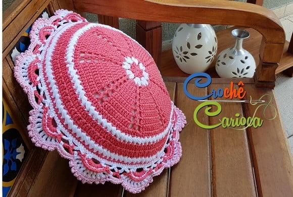 Almofada Redonda Crochê Dupla Face Capas Removíveis
