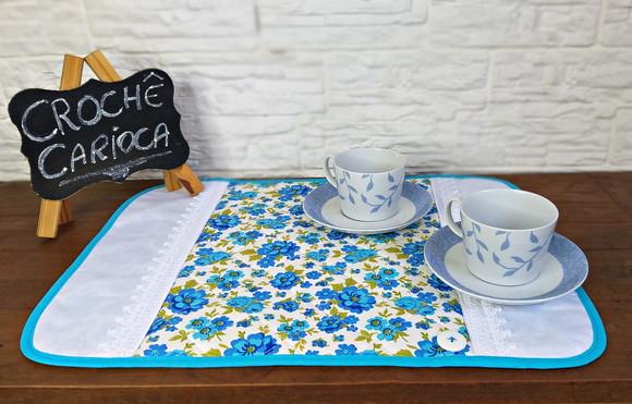 Americano Lugar de Mesa Centrinho Azul Floral Patchwork