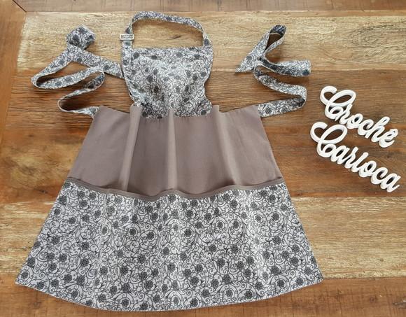 Avental Dupla Face - Cinza e floral