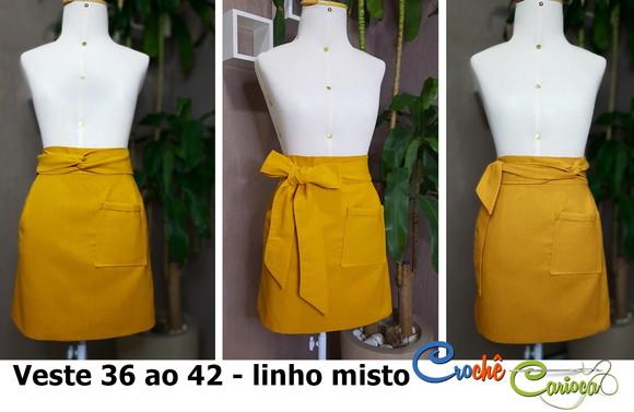 Avental Saia Meio Corpo Bolso Elegante Slin Linho Tinto