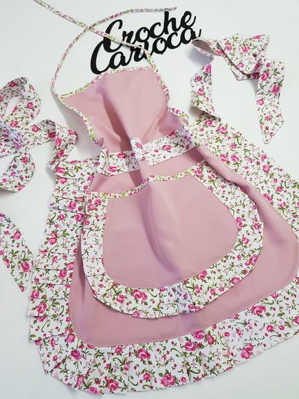 Avental Vintage Retro com Tiara Tons de Rosa