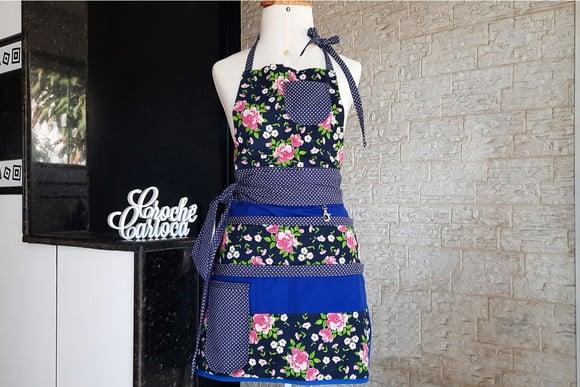 Avental Vintage Tons de Azul Diversos Bolsos Super Durável