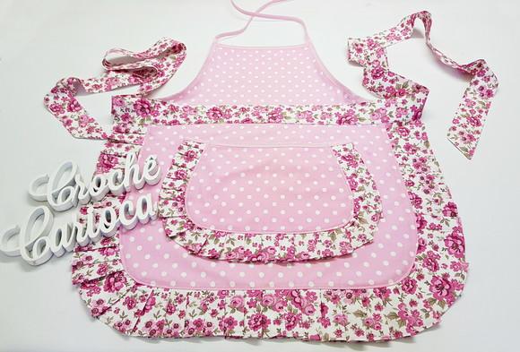 Avental Vintage Rosa Alta Qualidade Tecido 100% Algodão
