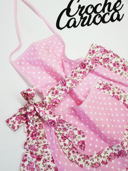 Avental Vintage Rosa Alta Qualidade Tecido 100% Algodão