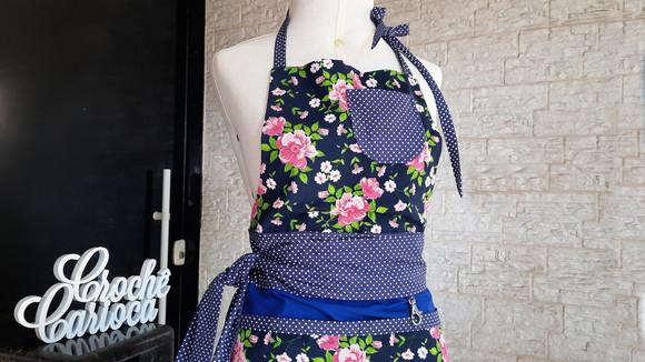 Avental Vintage Tons de Azul Diversos Bolsos Super Durável