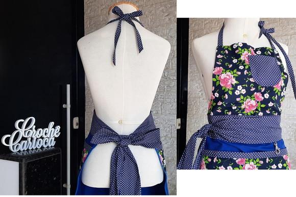 Avental Vintage Tons de Azul Diversos Bolsos Super Durável