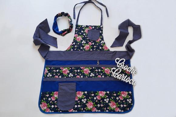 Avental Vintage Tons de Azul Diversos Bolsos Super Durável