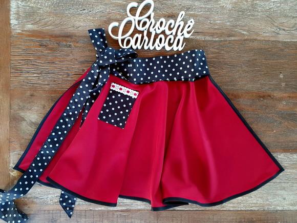 Avental Vintage Vermelho Escuro e Preto Poás Godê