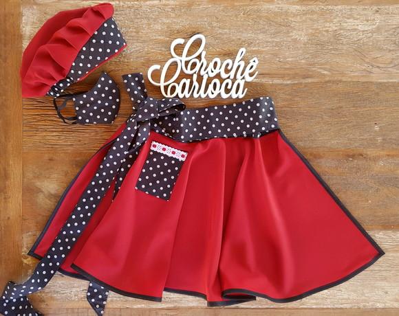 Avental Vintage Vermelho Escuro e Preto Poás Godê