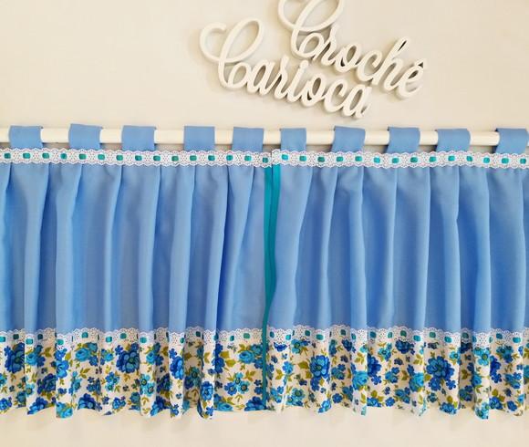 Bandô de Cozinha Floral Azul Shabby Chic Sob Medida