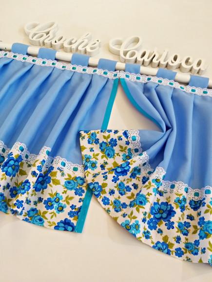 Bandô de Cozinha Floral Azul Shabby Chic Sob Medida