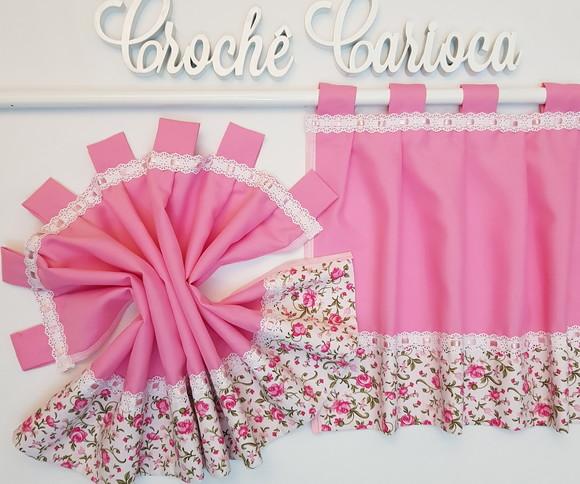 Bandô de Janela Floral Rosa Shabby Chic Sob Medida
