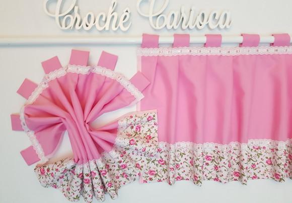Bandô de Janela Floral Rosa Shabby Chic Sob Medida