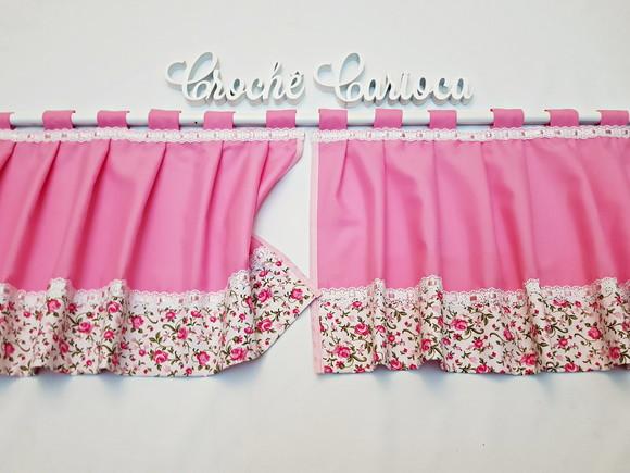 Bandô de Janela Floral Rosa Shabby Chic Sob Medida
