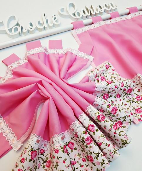 Bandô de Janela Floral Rosa Shabby Chic Sob Medida