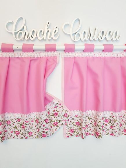 Bandô de Janela Floral Rosa Shabby Chic Sob Medida