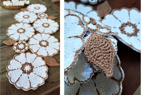Caminho de Mesa Crochê Rústicidade Natural Branco e Bege