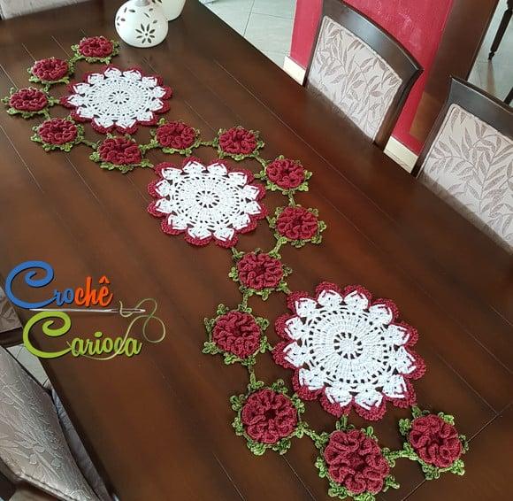 Caminho de Mesa em Crochê 3d Floral Escolha Cores!
