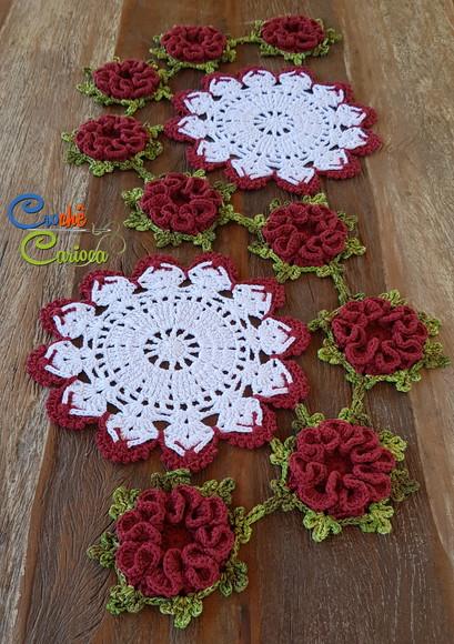 Caminho de Mesa em Crochê 3d Floral Escolha Cores!