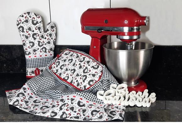 Capa para Batedeira Kitchenaid e Luva Térmica Galinha Juju