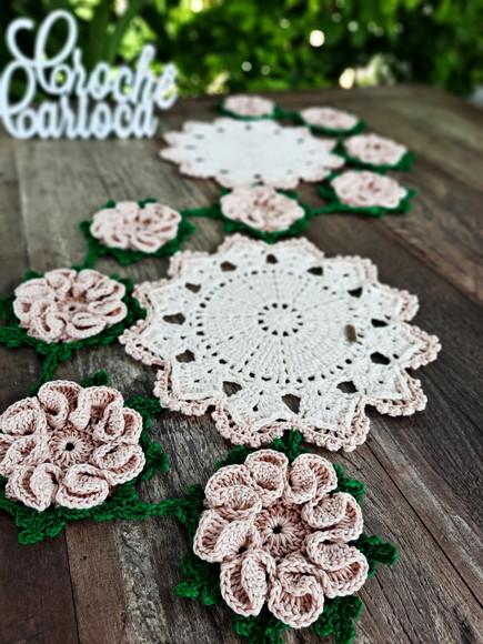Centro Mesa Crochê Floral Natural Decoração Escolha Cores