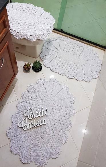 Conjunto Banheiro em Crochê Branco Requinte ou Escolha Cor