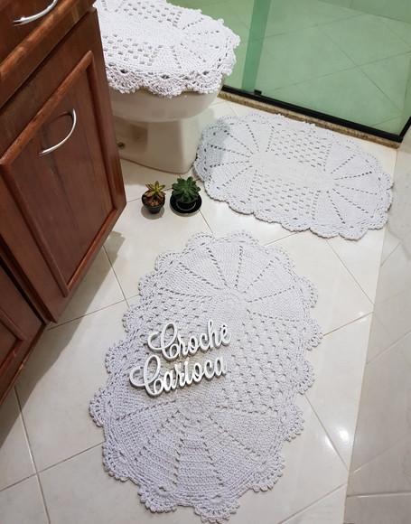 Conjunto Banheiro em Crochê Branco Requinte ou Escolha Cor