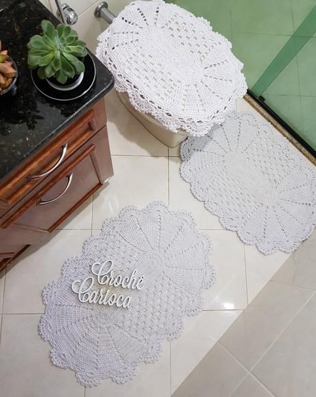 Conjunto Banheiro em Crochê Branco Requinte ou Escolha Cor