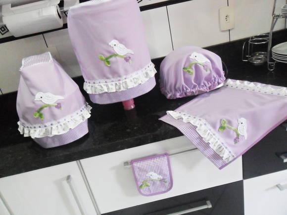Conjunto de Cozinha Lilás com Passarinhos 6 Peças