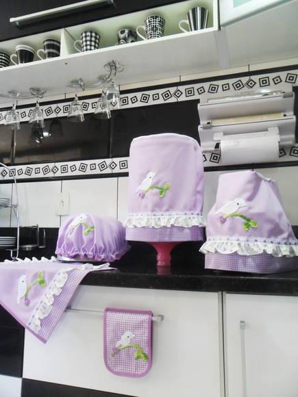 Conjunto de Cozinha Lilás com Passarinhos 6 Peças