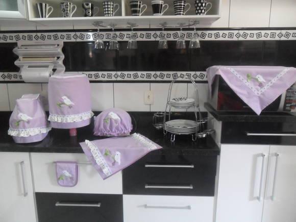 Conjunto de Cozinha Lilás com Passarinhos 6 Peças