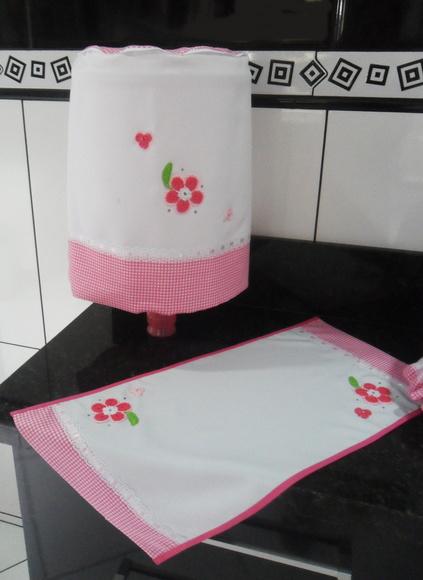Conjunto de Cozinha Xadrez Rosa 3 Peças