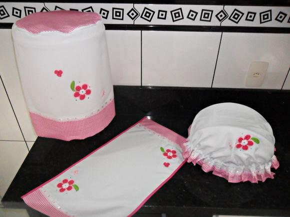 Conjunto de Cozinha Xadrez Rosa 3 Peças