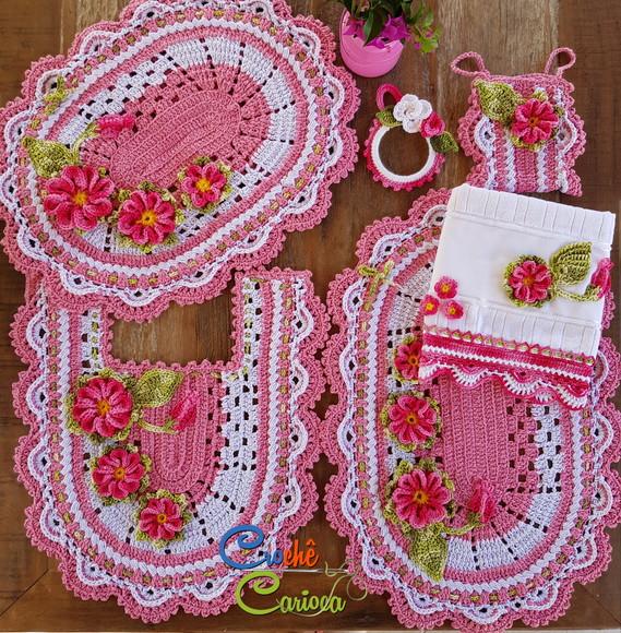 Conjunto para Banheiro Rosa Floral 5 Peças Escolha Cor