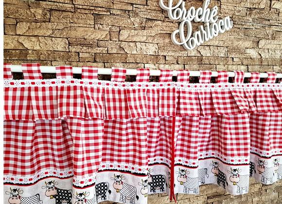Cortina Bandô Xadrez Vermelho e Vaquinhas