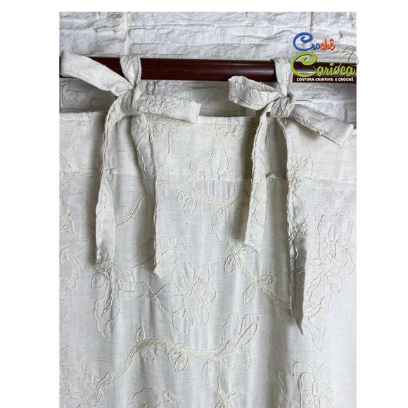 Cortina Boho Chic Rustica Natural Bordada Amarrar Sob Medida