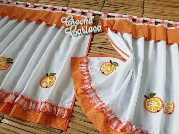 Cortina Cozinha Frutas Laranjinhas Sob Medida e Escolha Cor